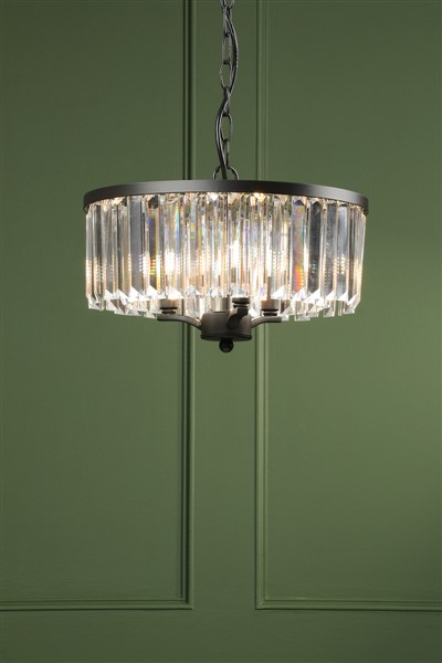 (image for) Laura Ashley Elkwood 3 Light Pendant Crystal and Black